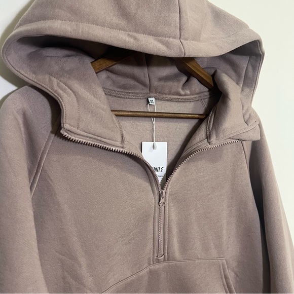 NWT Women's Cropped Half Zip Taupe Hoodie, XL - Picture 2 of 7